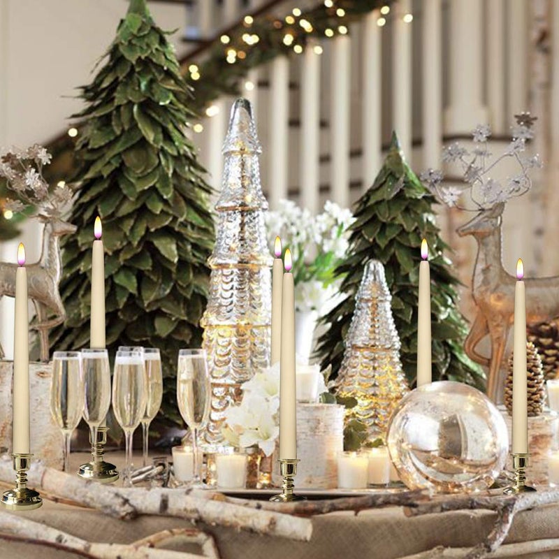 DRomance LED Flameless Flickering Window Candles with 10-Key Remote and Timer, Battery Operated Ivory 11" Realistic 3D Wick Purple Flame Christmas Thanksgiving Decor Candles(Set of 6, Gold Holders) - Image 4